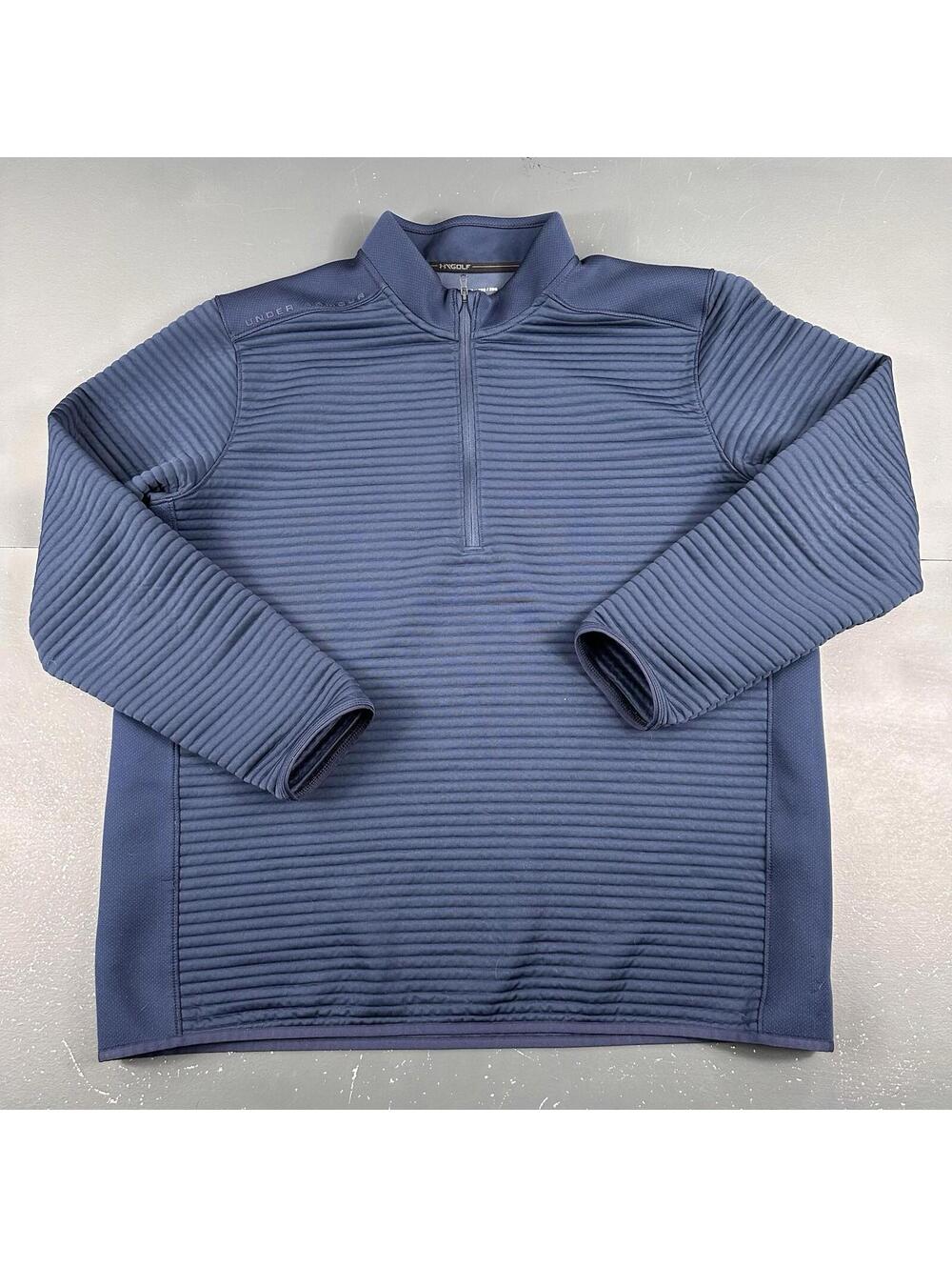 Under Armour Golf Sweatshirt Men 2XL Navy Blue Ribbed 1/4 Zip Performance Jacket